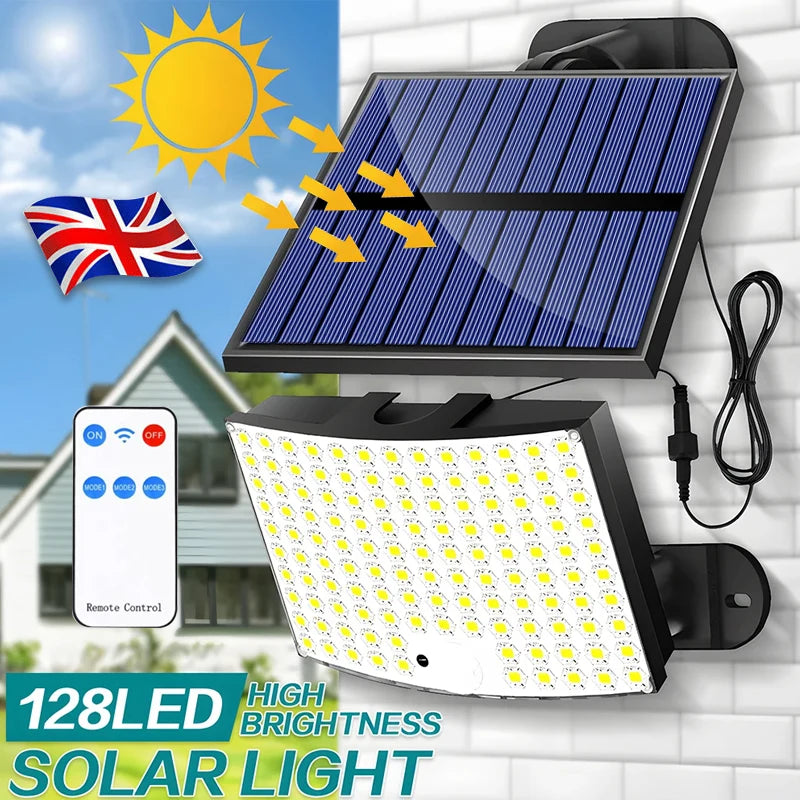106LED Split Solar Light Outdoor Waterproof With Motion Sensor Floodlight Remote Control 3 Modes For Patio Garage